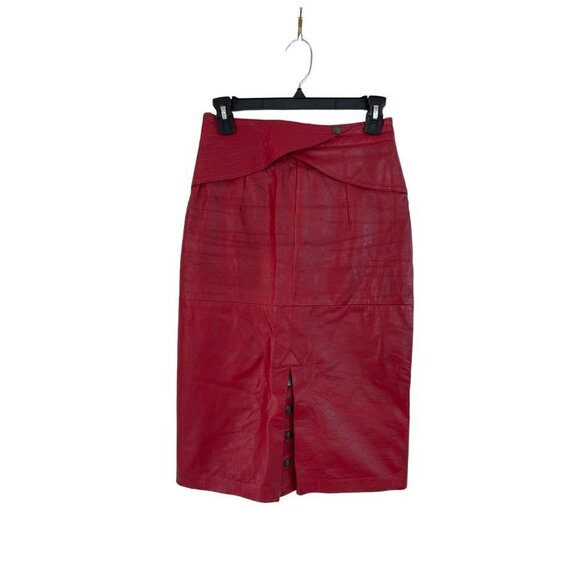 Joie De Vie Vintage Womens Skirt Size 6 Red Leather Snap Slit Mini India - Picture 5 of 7